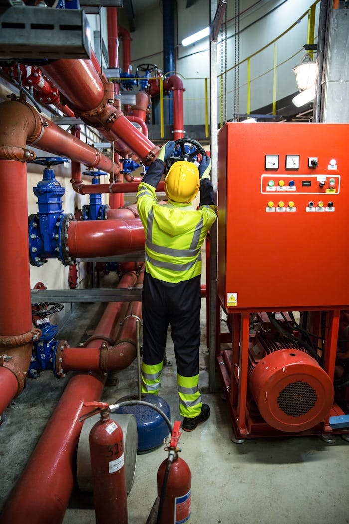 services-01 Worker in uniform operates machinery in industrial setting, emphasizing safety and productivity.